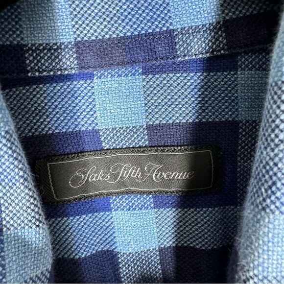Saks Fifth Avenue Blue Cotton Plaid Button Down Shirt Long Sleeve Mens Small - Picture 4 of 9